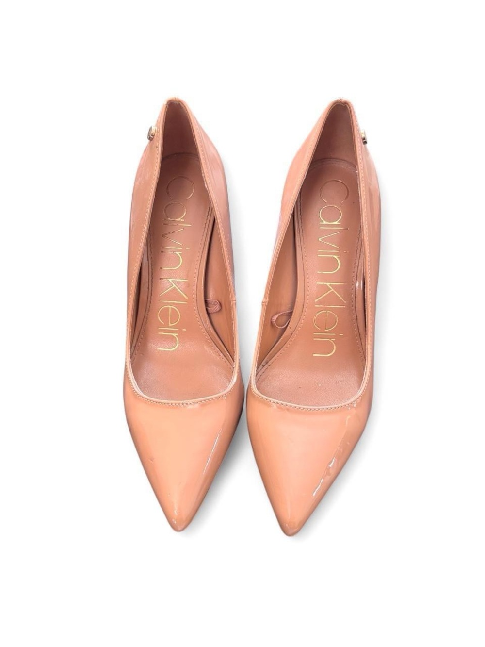 Calvin Klein Nude Patent Leather Pointed Toe Pumps